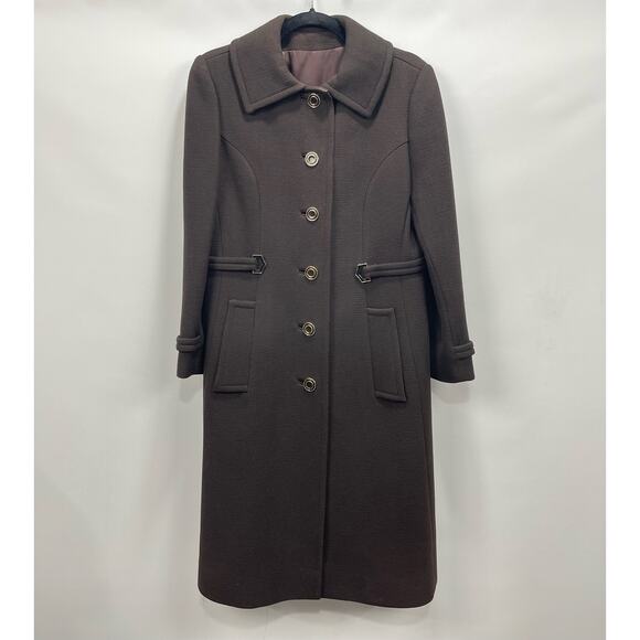 Vintage Hovland-Swanson Town & Country Brown Knee Length Wool Button Front Coat - Picture 1 of 8